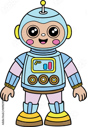 Cute cartoon robot character friendly futuristic companion for kids and playful designs