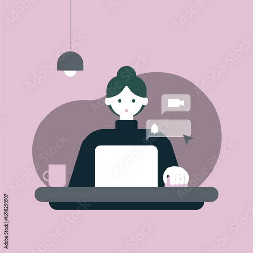 Woman studying online or working online and entering a virtual meeting or virtual class