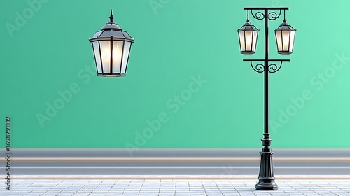 Vintage Wrought Iron Tall Lampadaire in European Style with Softly Glowing Lights