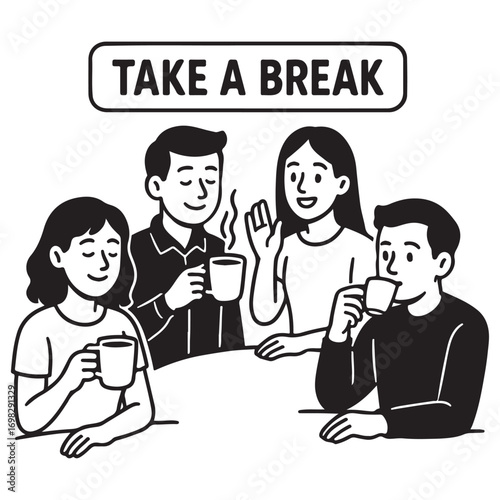 people enjoying free time, drinking coffee, daily routine, invitation to hang out, 
for social media stickers and posts, marketing, restaurants and coffee bars vector