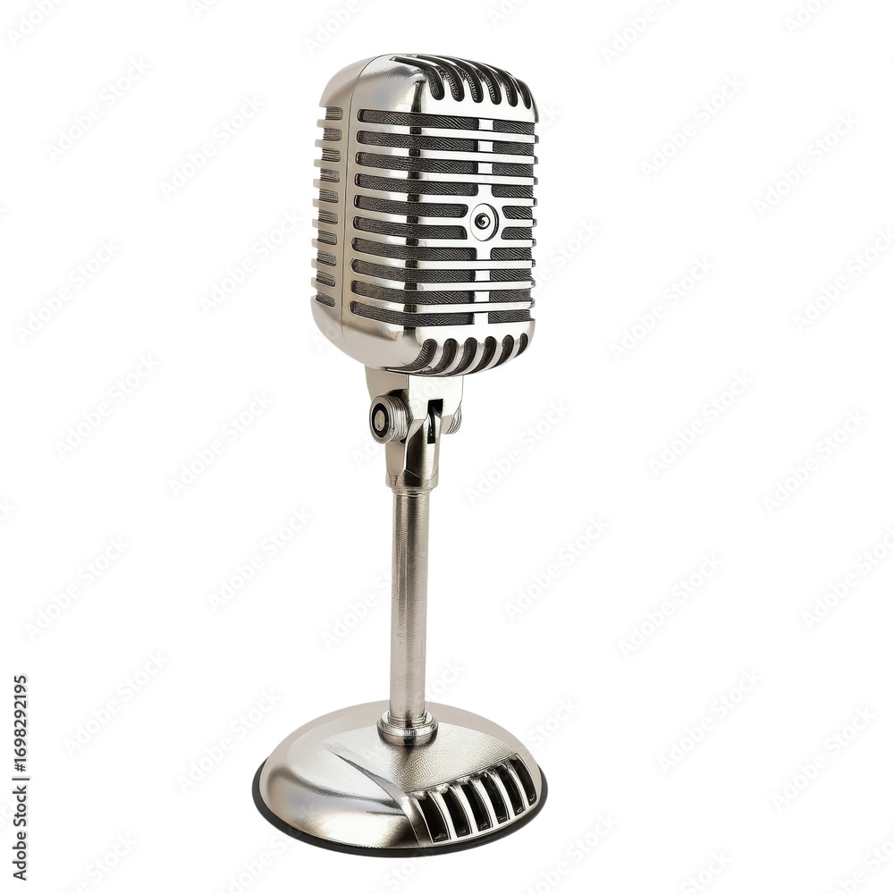 Fototapeta premium Vintage microphone stands ready for performance at a local music venue during an evening concert