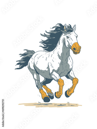 Galloping Horse with Flowing Mane and Vibrant Orange Hooves