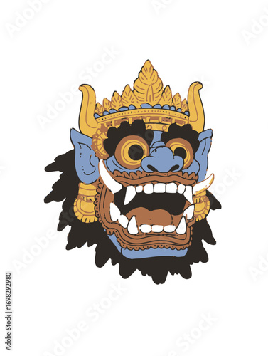 Traditional Balinese Mask Illustration with Colorful Detail and Design