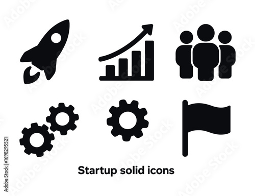 Black silhouette icons representing startup success and growth concepts