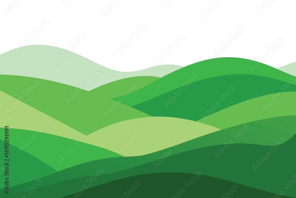 Obraz premium Minimalist Green Hills Illustration Gradient Shades of Emerald and Lime Landscape Background Pattern