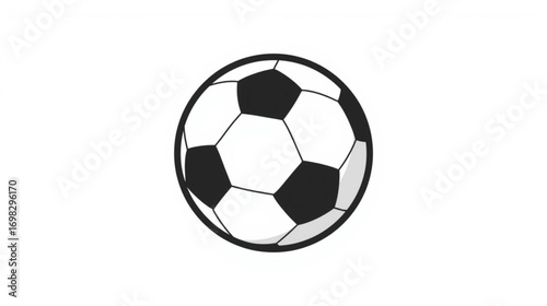 Classic black and white soccer ball illustration on a clean white background. Simple football icon for sports and game concepts