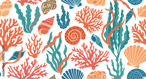 Vibrant aquatic life and shells a beautiful marine ecosystem pattern design