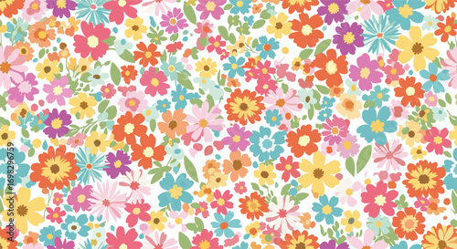 A cheerful explosion of small blooms in vibrant colors adorning a white canvas for a delightful visual experience