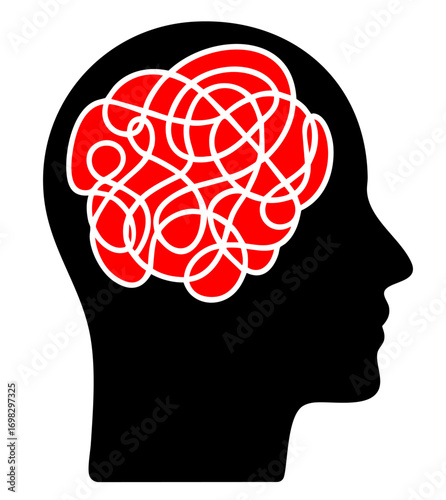 ADHD and cognitive overload metaphor — chaotic brain symbol of obsessive thoughts, attention deficit and mental disorder