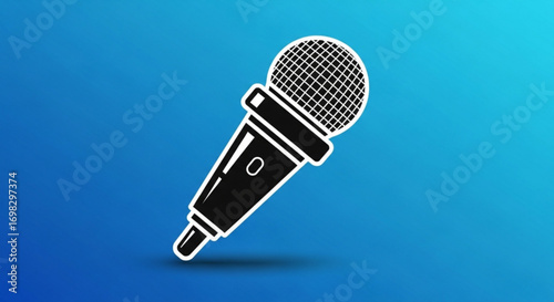 Microphone line icon isolated on blue background on air radio mic microphone sign speaker sign vector illustration