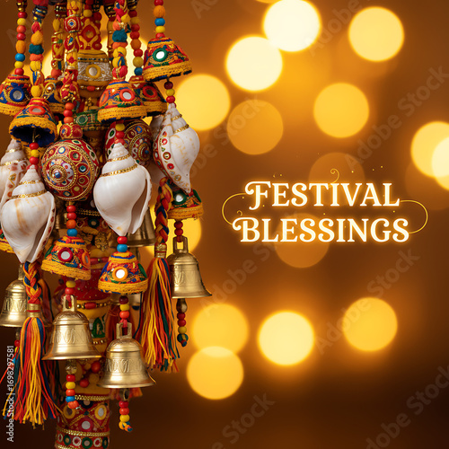 Vibrant festival greetings with creative typography, colorful bokeh, cultural motifs, lights, and festive symbols, perfect for banners, backgrounds, and celebratory designs.