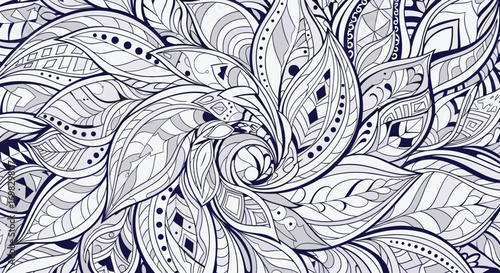 Intricate monochrome floral pattern with swirling petals and paisley motifs a detailed abstract design