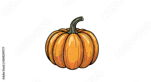 A vibrant orange pumpkin with a textured surface and a sturdy stem ideal for autumn decorations and harvest celebrations