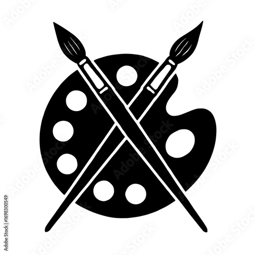 Artist's Palette with Crossed Paint Brushes - Silhouette Vector for Creative and Art Themes