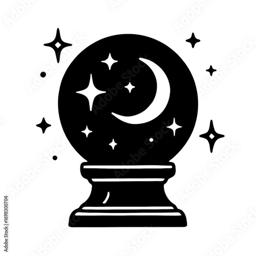 Crystal Ball with Moon and Stars - Magic and Fortune Telling Icon Vector
