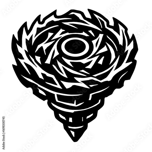 Stylized Spinning Top Toy Icon Vector - Dynamic and Aggressive Design