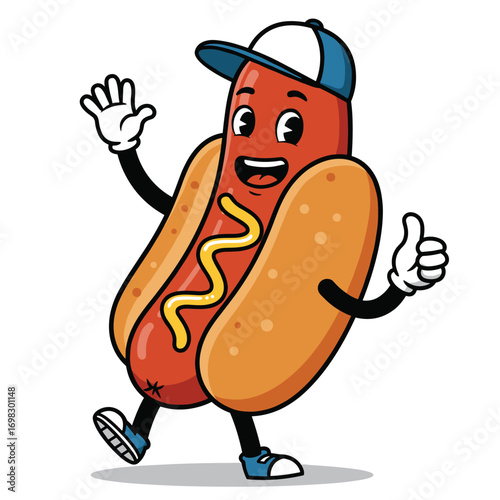 vector mascot illustration of walking Hot dog