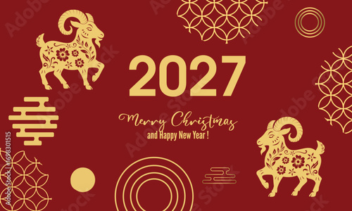 Chinese New Year 2027. Year of the Goat. Vector Illustration
