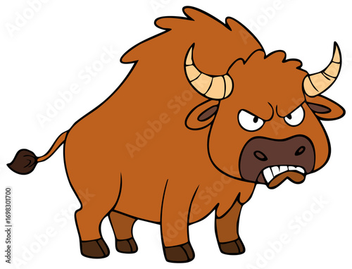 Angry cartoon bison clipart illustration, isolated 