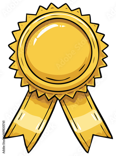 Gold seal with ribbon, isolated 