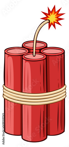 Red dynamite with lit fuse cartoon clipart illustration