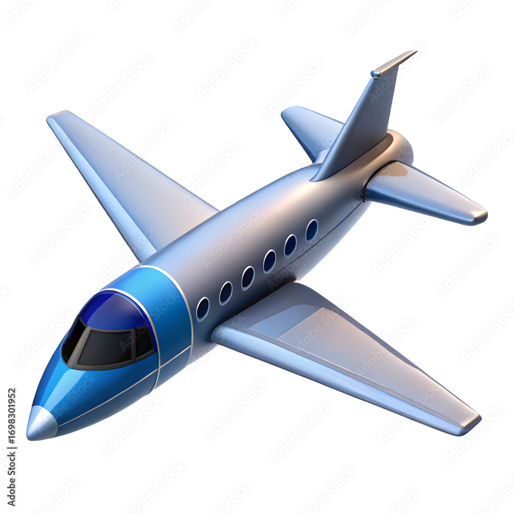 Fototapeta premium A sleek silver and blue airplane isolated on transparent background, ready to fly
