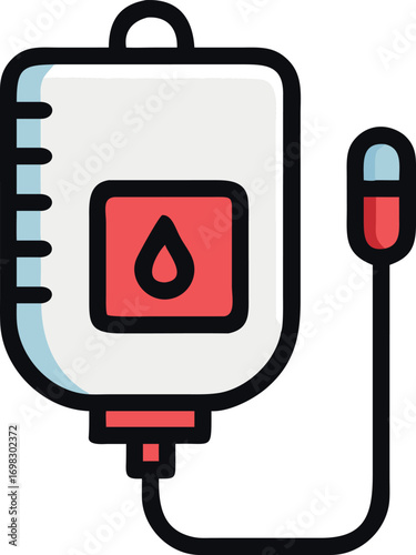 Medical infusion bag icon symbolizing blood transfusion and healthcare support with fluid drop detail