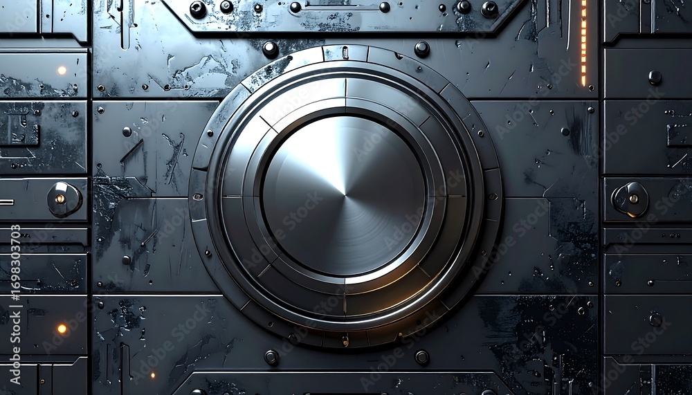 Obraz premium Futuristic metallic panel with circular control