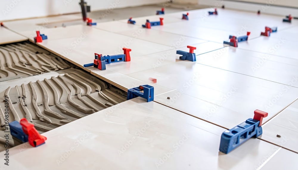 Obraz premium Tiles being laid with clips