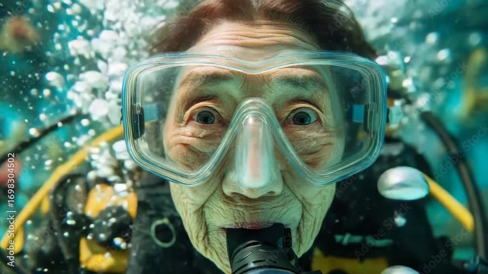 Senior woman scuba diving and enjoying her retirement Senior woman scuba diving and enjoying her retirement