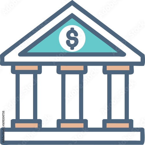 Financial institution building facade with dollar symbol represents banking savings investments wealth and economic growth