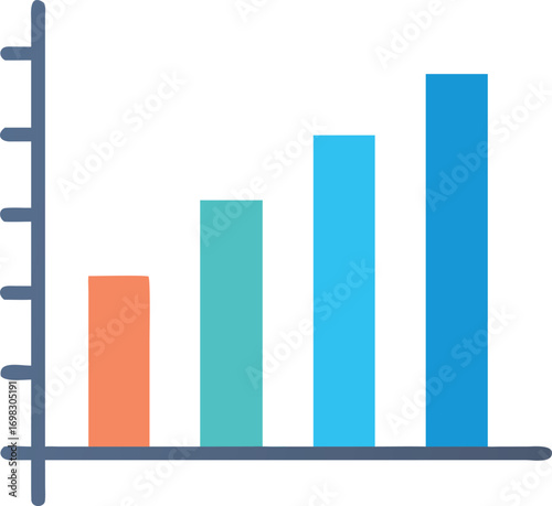Modern business growth bar chart visualizing increasing revenue data with vibrant colored bars on a white canvas