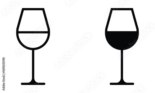 WebElegant wine glass icons perfect for restaurant menus, wine tasting events, and bar promotions, ideal for minimalist design and creating a sophisticated, modern vibe, great for digital and print