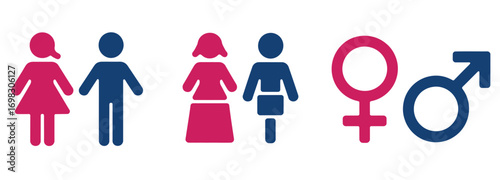 WebInclusive gender symbols representing equality and diversity in pink and blue, perfect for promoting inclusivity, LGBTQ+ rights, gender studies, and social awareness campaigns