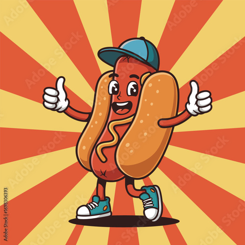 vector mascot illustration of walking Hot dog