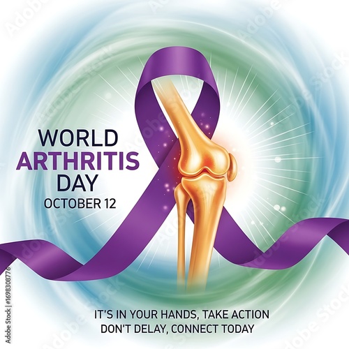 World arthritis day awareness ribbon with knee joint illustration