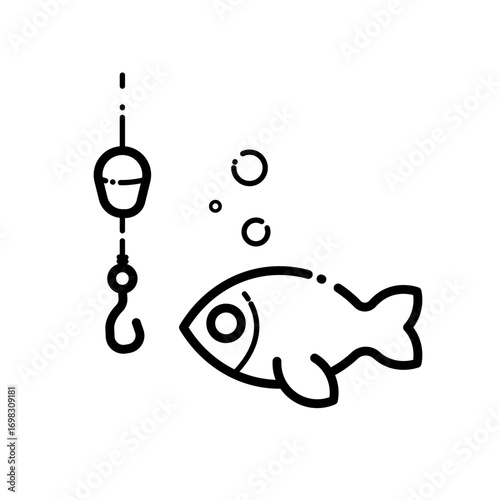 Fishing hook and fish line icon