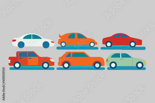 Colorful cars line up illustration transportation vehicles graphic design