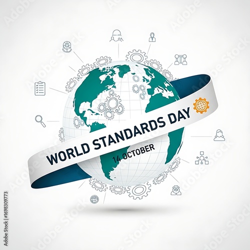 World standards day globe celebration with ribbon
