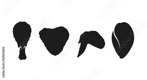 Diverse fried chicken pieces silhouette collection for food presentation and branding vector
