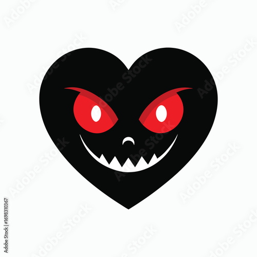 Evil Heart Face Scary Red Eyes Spooky Halloween Symbol Design Vector Illustration
