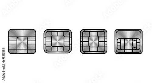 Four realistic microchip contact points for secure data transfer technology vector