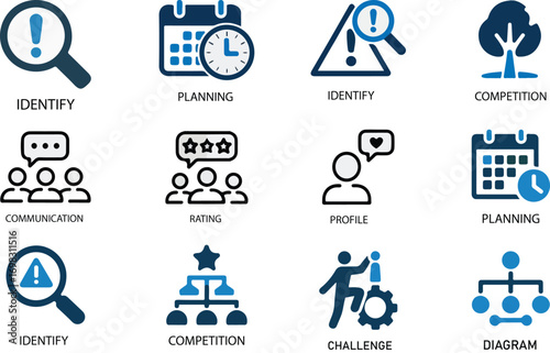 Business concept icons for planning strategy and competition
