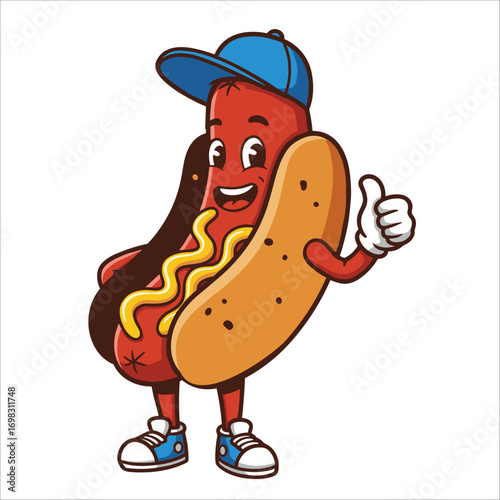 vector mascot illustration of walking Hot dog