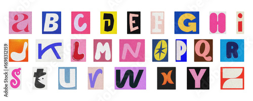 Cartoon colorful alphabet PNG, playful collage letters isolated