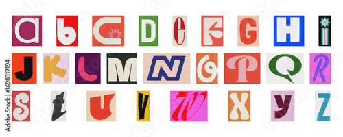 Cartoon colorful alphabet PNG, playful collage letters isolated