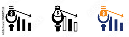 Recession Analysis Icon Collection Glyph & Mixed Style 