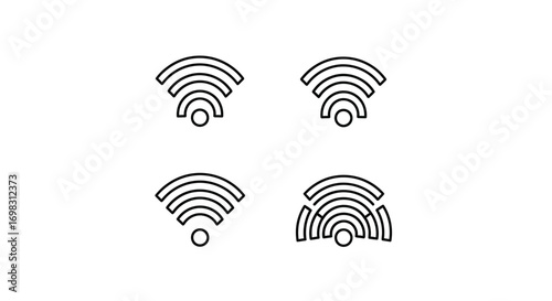 Set of four textured wifi signal icons representing wireless internet connectivity and network strength vector