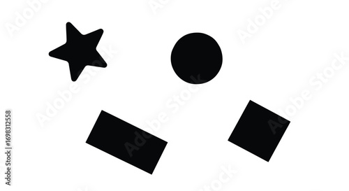 Simple black geometric shapes star circle rectangle diamond isolated against vector