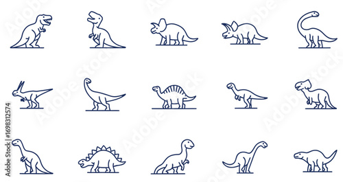 Set of elegant line art dinosaur vector silhouette 